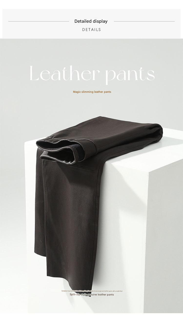Women’s Brown Stretch Leather Pants High Waisted