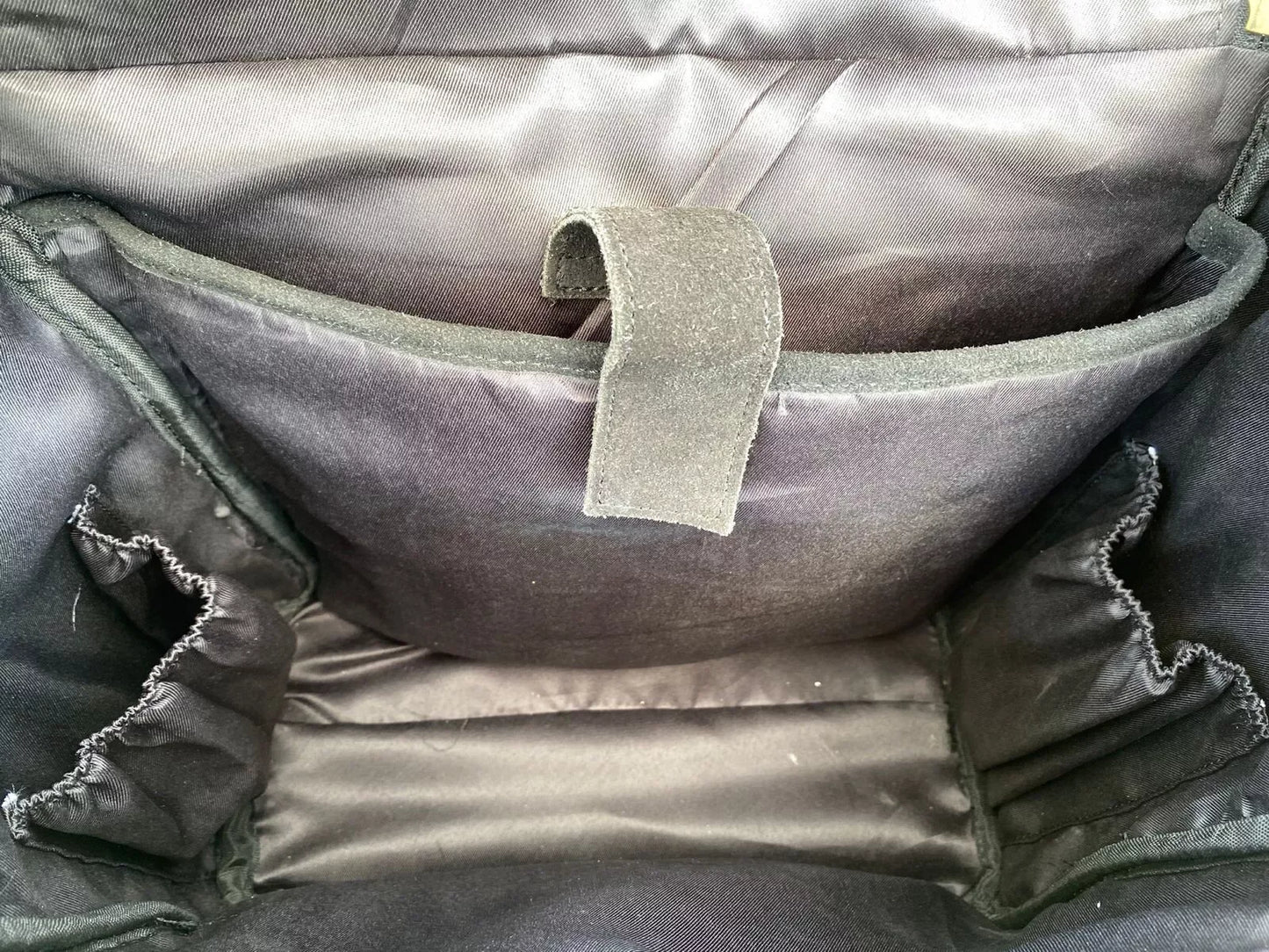 black suede laptop backpack purse