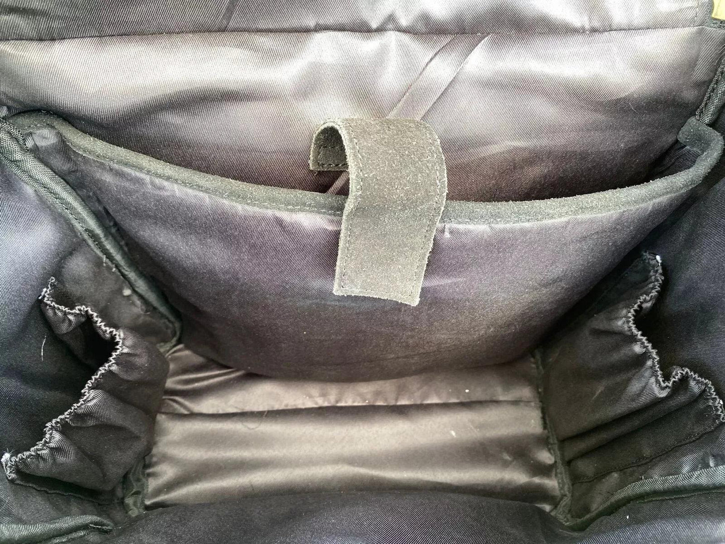 black suede laptop backpack purse