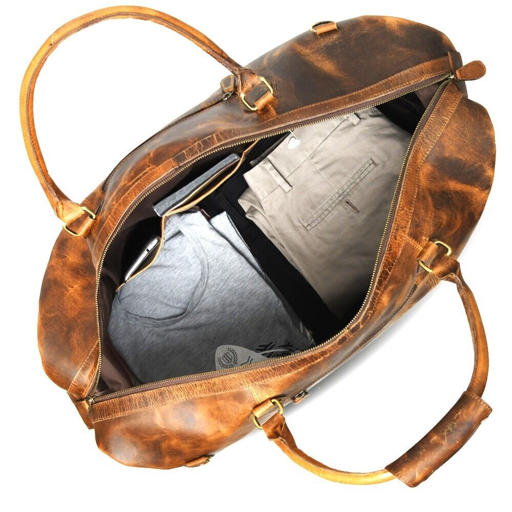 Large Brown Leather Duffle Bag Carry On Travel Weekender