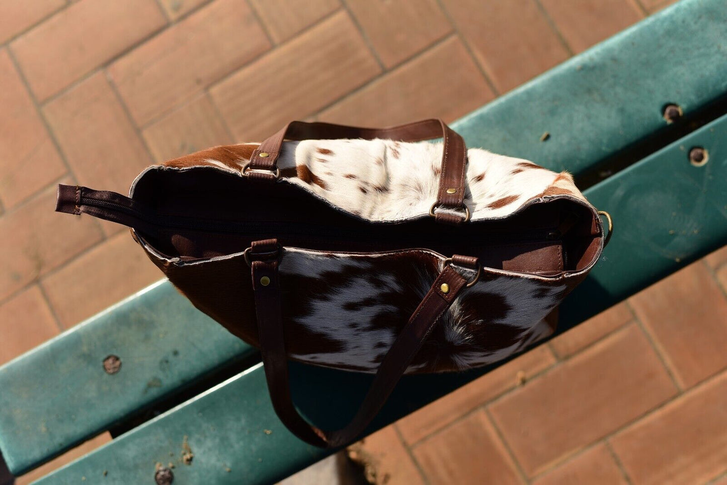 Natural Brown White Cow Hide Shoulder Bag