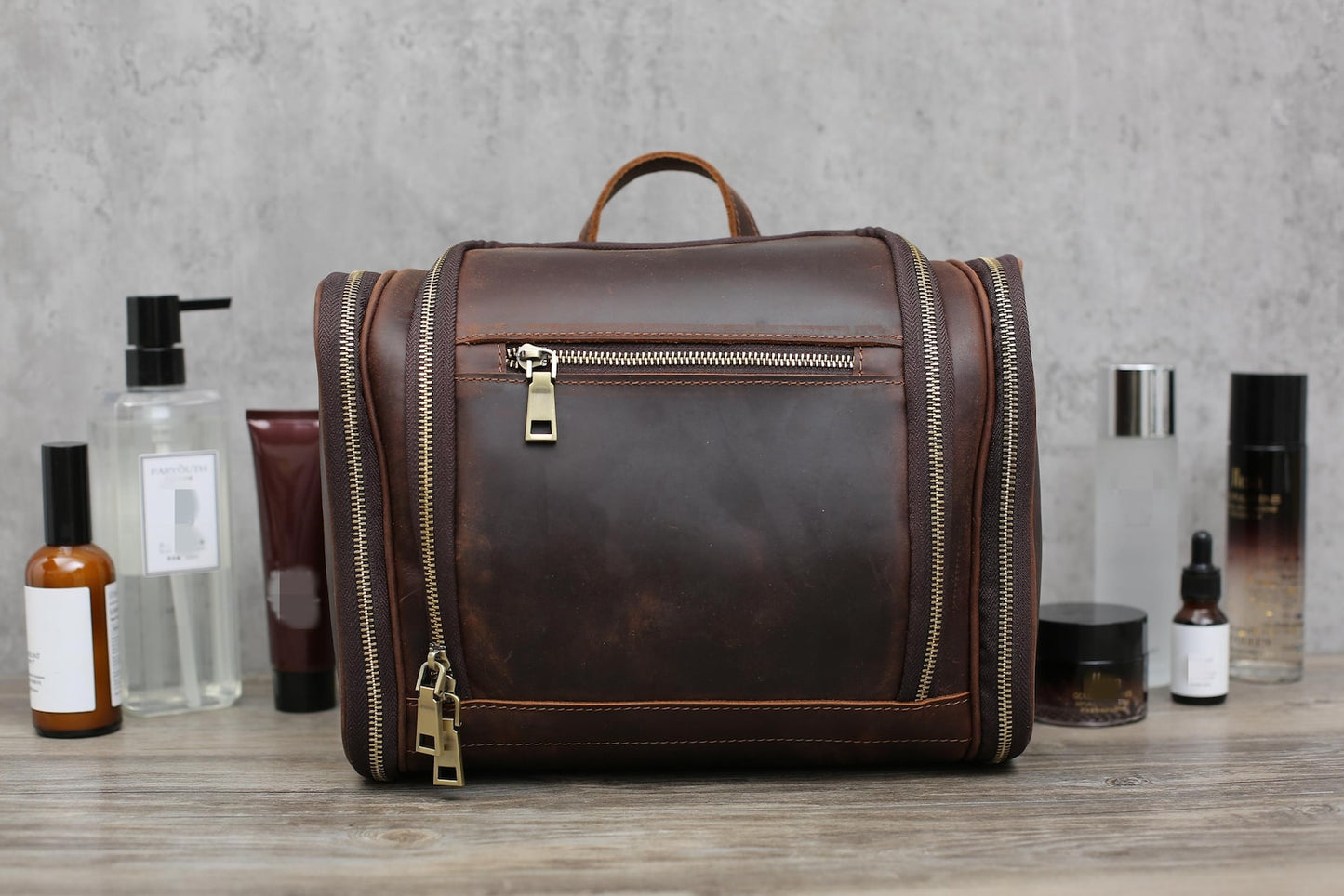 Real Leather Dopp Kit Bag