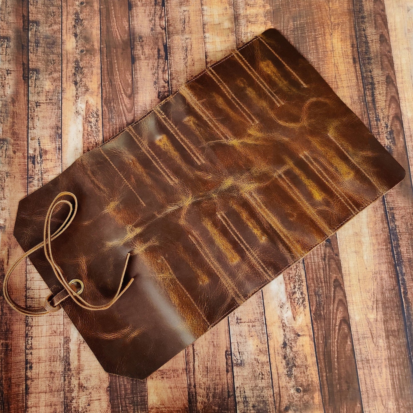 Leather Tool Roll Up Pouch Brown