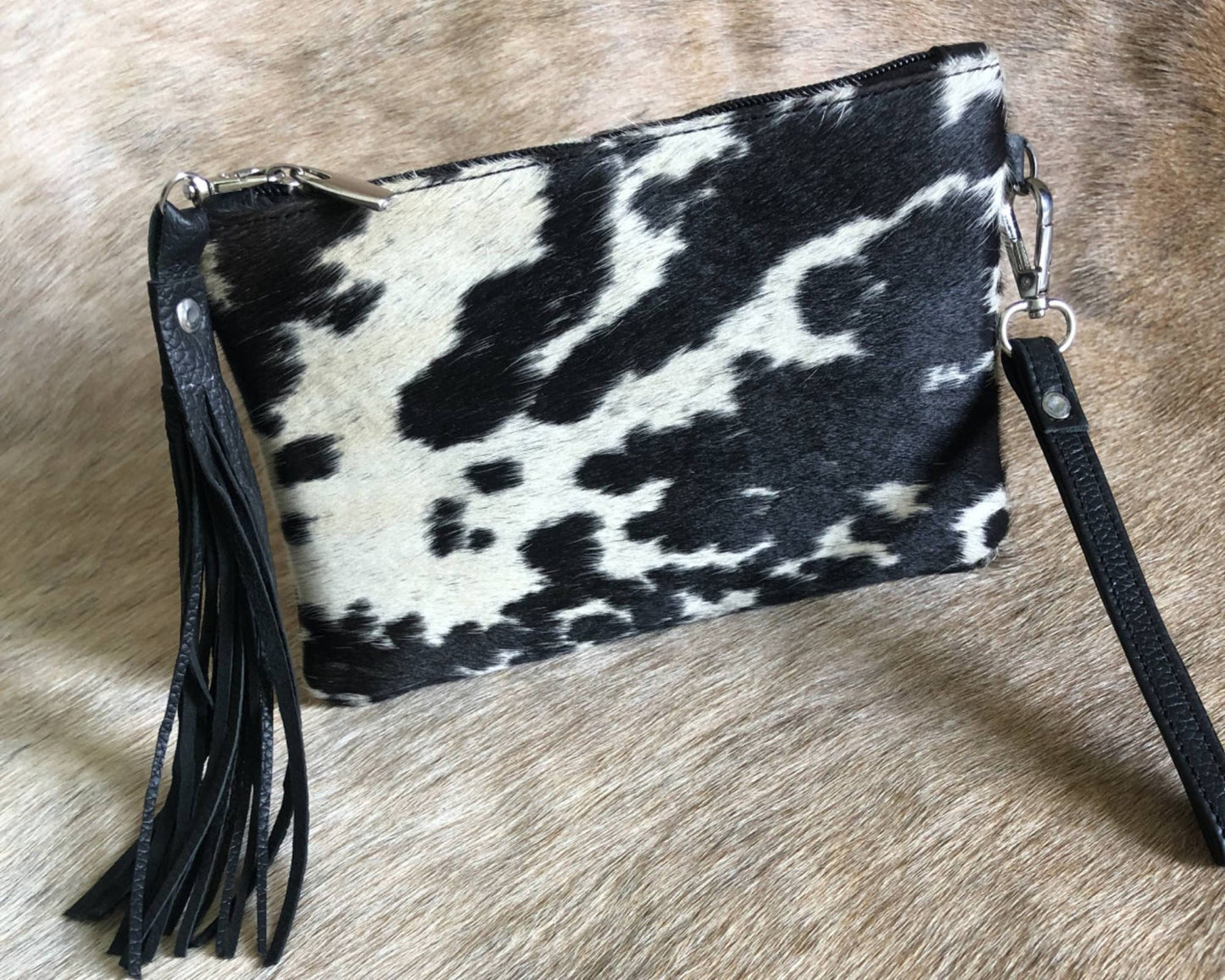 Handmade Ladies Wallet Clutch Purse Cowhide Clutches With Tassel