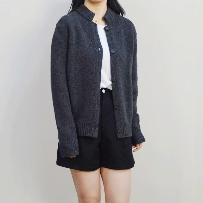 Women Wool Cardigan Stand Collar Sweater