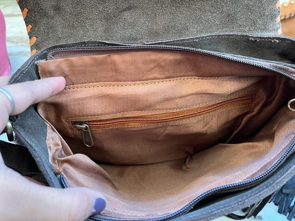 Western Cowhide Crossbody Fringe Purse Black and White