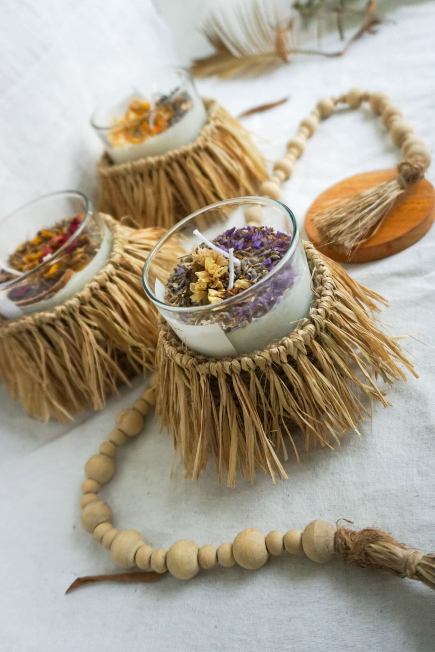 Boho Raffia Crochet candle holder