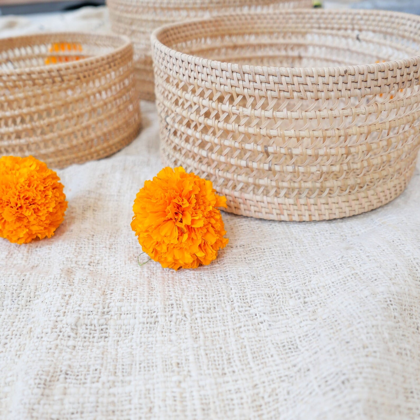 Round Rattan Storage Basket Planters