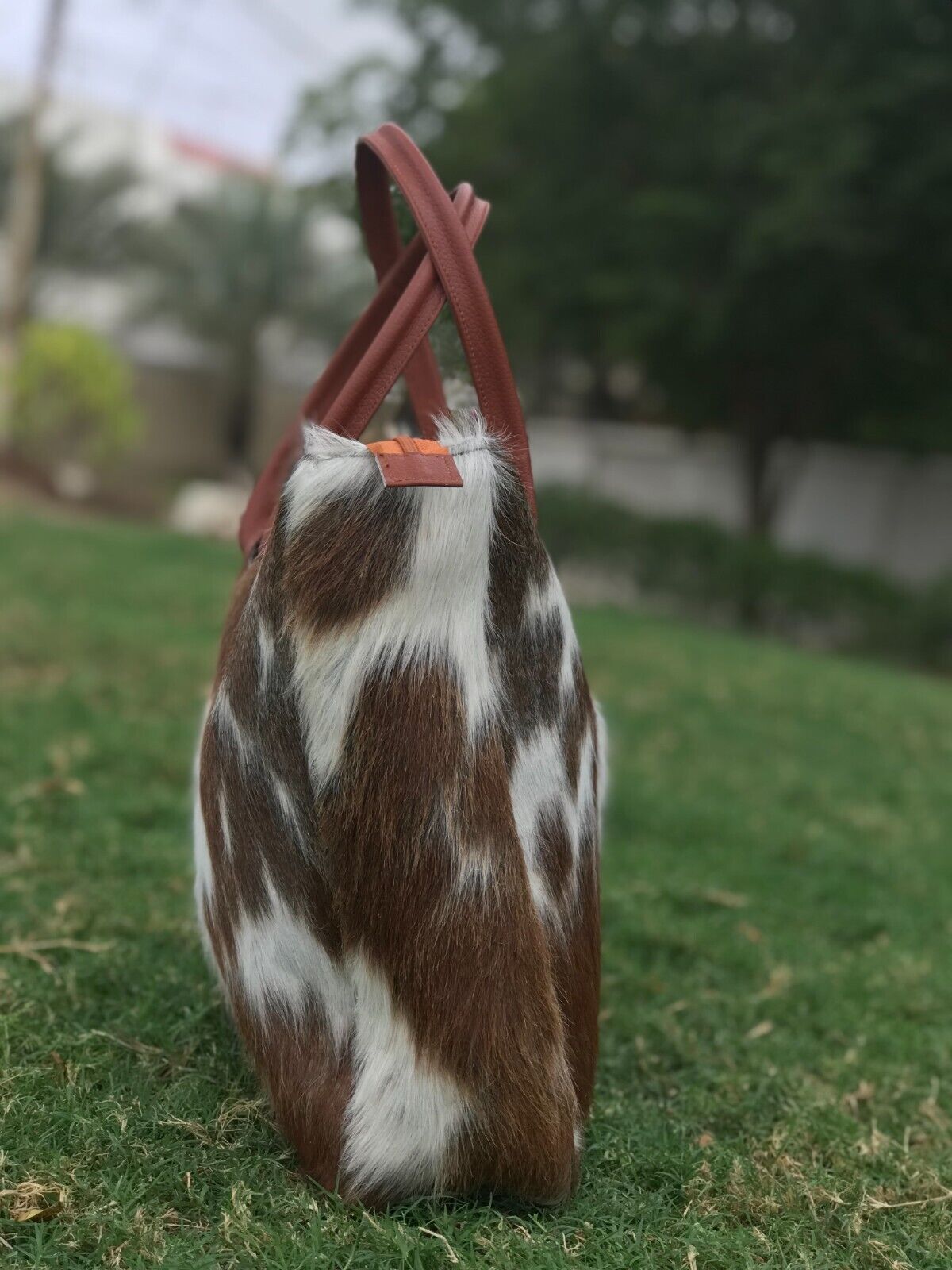 Brown White Long Hair On Hide Shoulder Purse