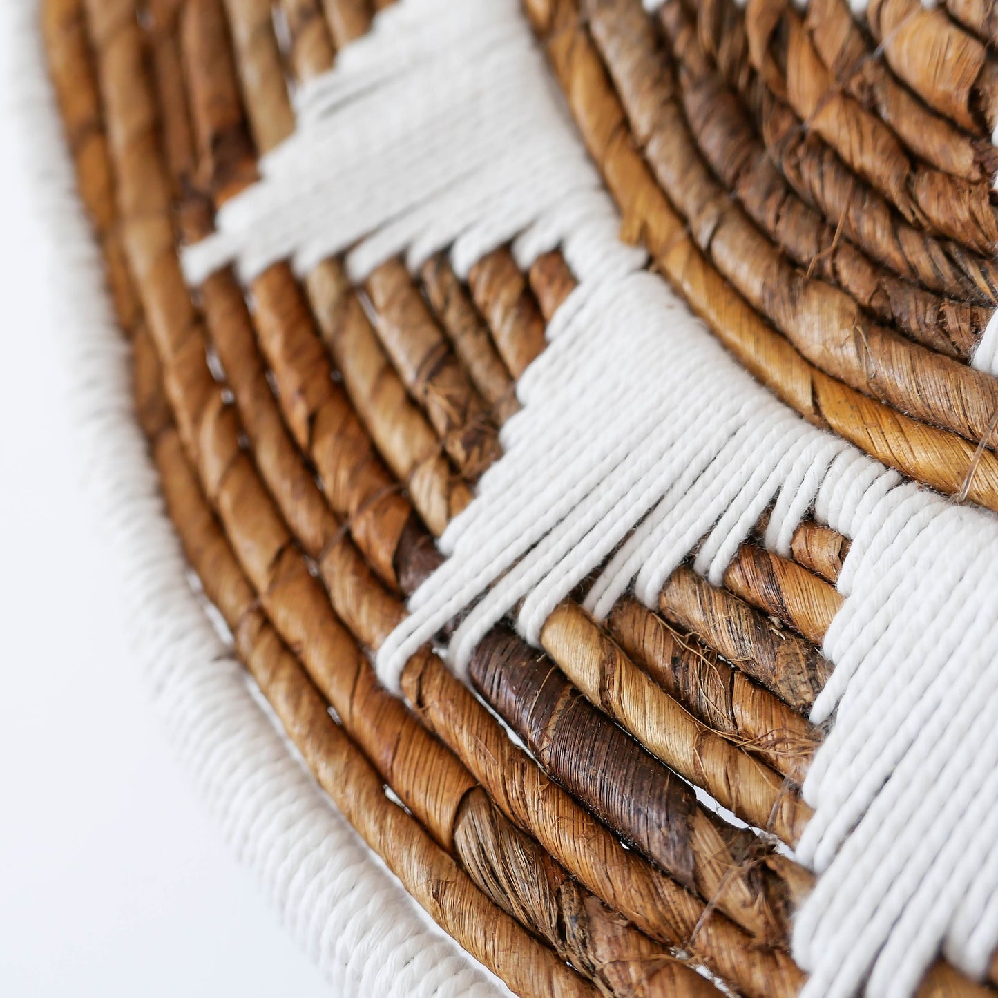 banana bark and macrame wall decor plates
