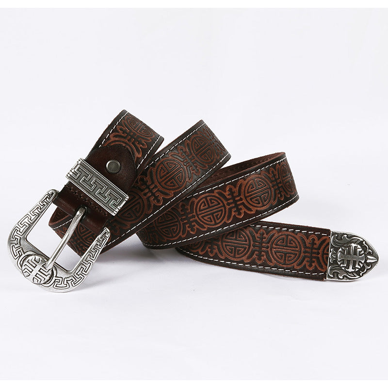 Men's Genuine Rodeo Leather Belt with Silver Buckle