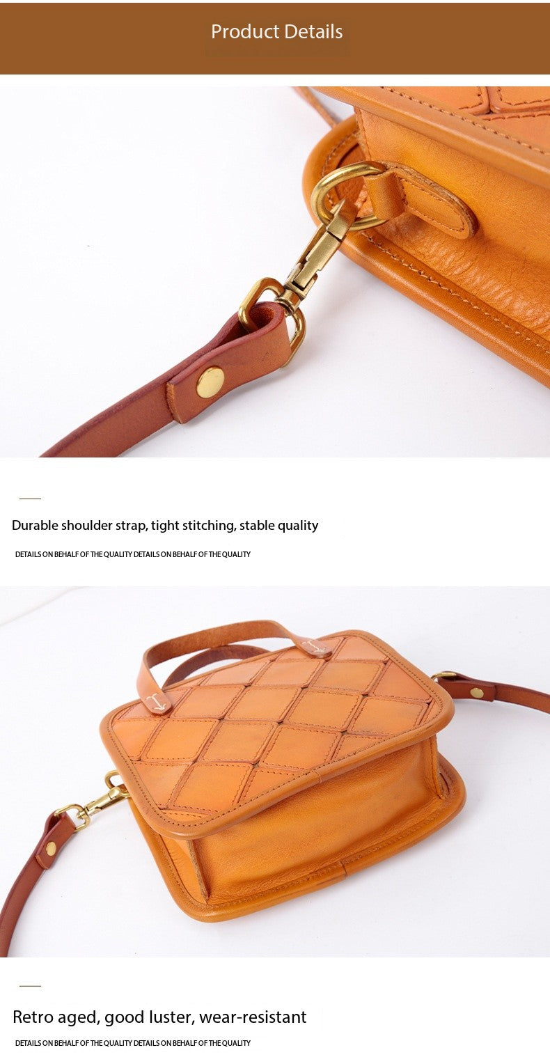 Retro Leather Crossbody Handbag for Women with Quilted Stitching