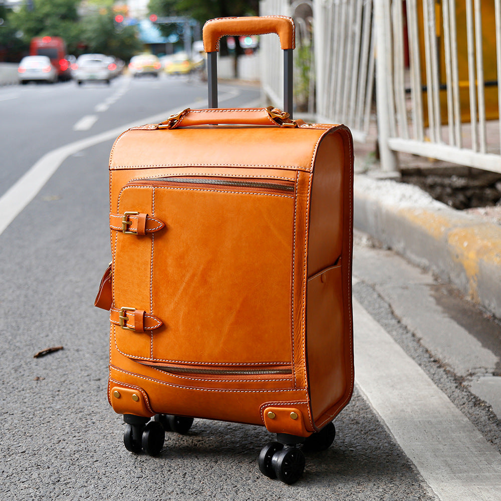 Leather Carry On Suitcase Trolley Case with Spinner Wheels