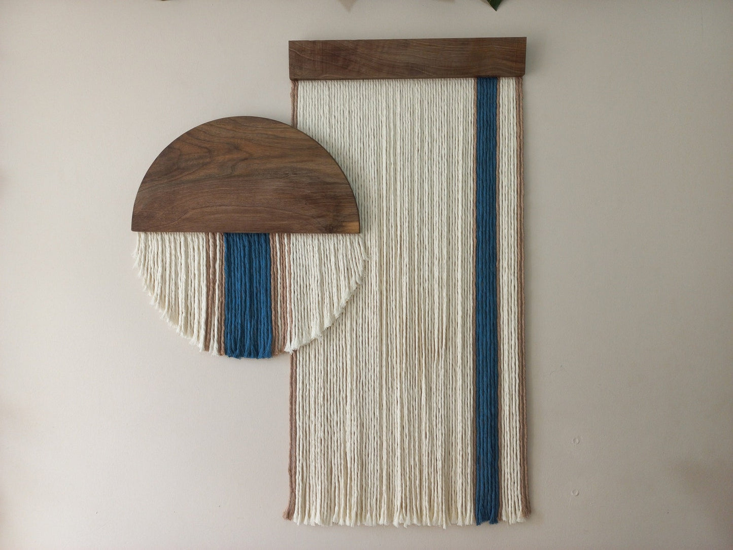 Half Moon Blue Macrame Yarn Wall Hanging