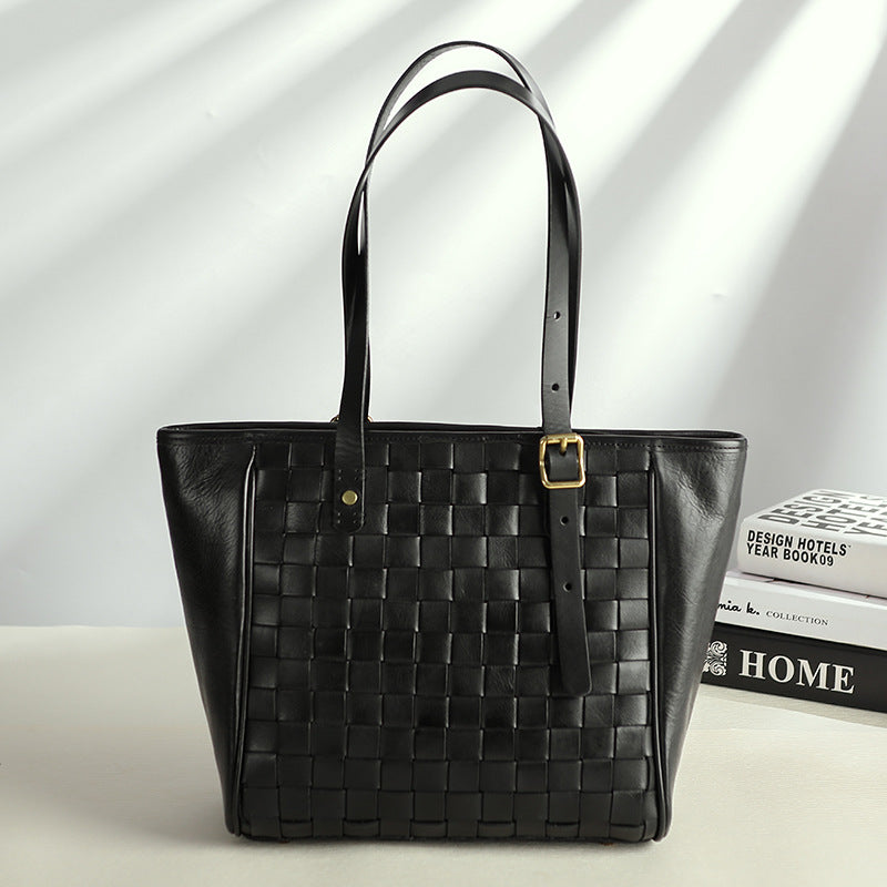 Woven Leather Tote Bag for Women Large Capacity