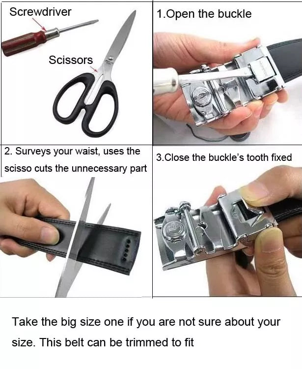 Extra Long Men’s Leather Belt with Automatic Buckle