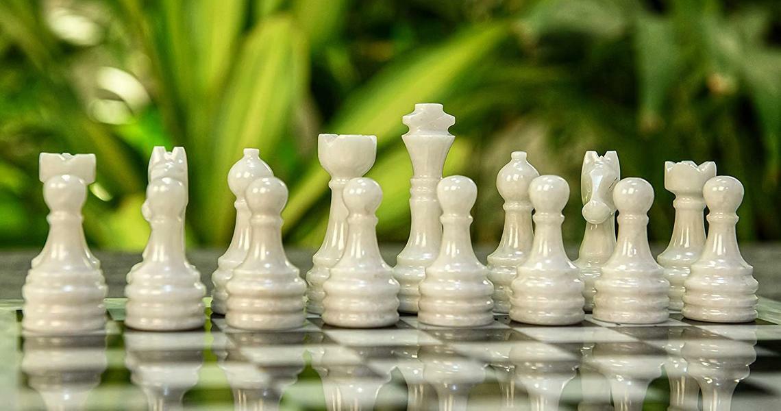 Marble Chess Set Cinder White And Flecked Black