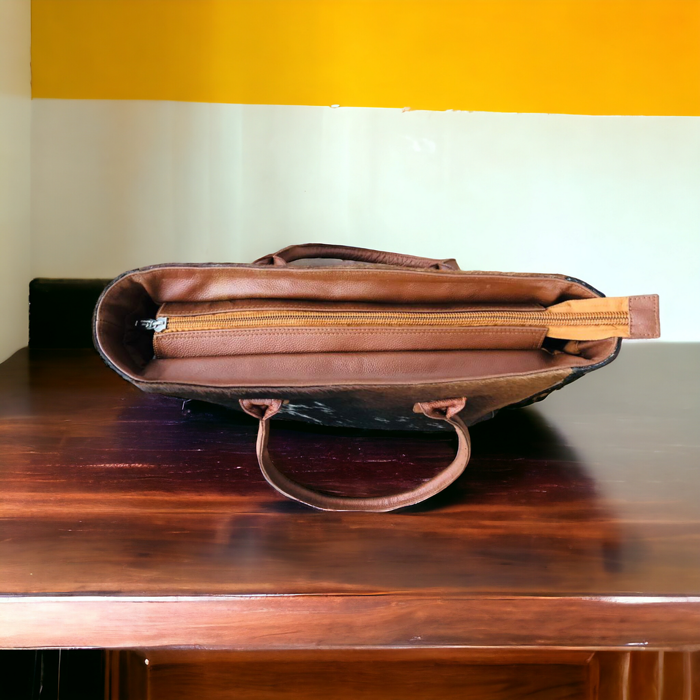 Dark Tricolor Cowhide Purse with Real Leather Base