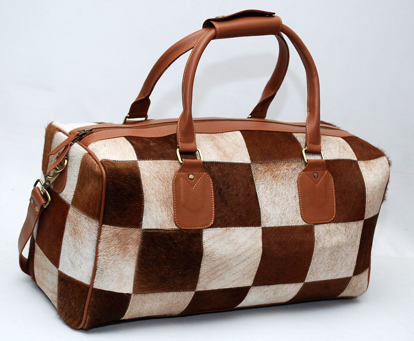 Natural Cow Fur Duffle Bag Patchwork