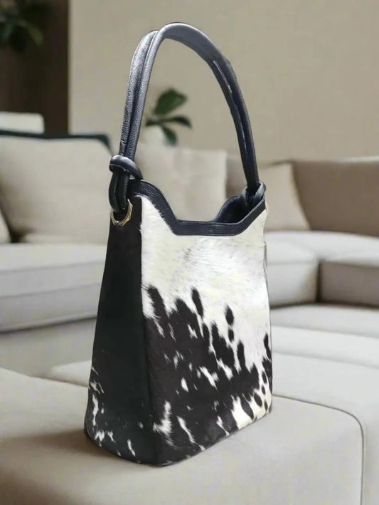 Western Cowhide Tote Bag in Black and White