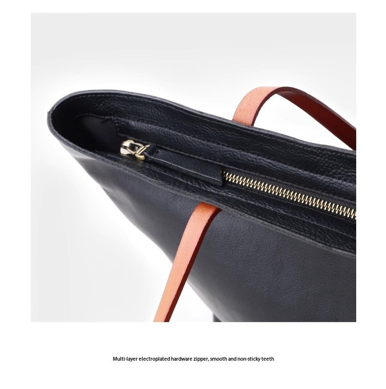 Women’s Genuine Leather Tote Bag With Contrast Handles