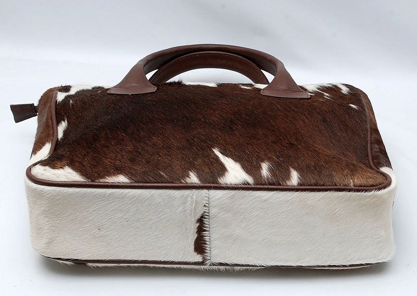 Cowhide Fur Shoulder Purse Dark Brown White
