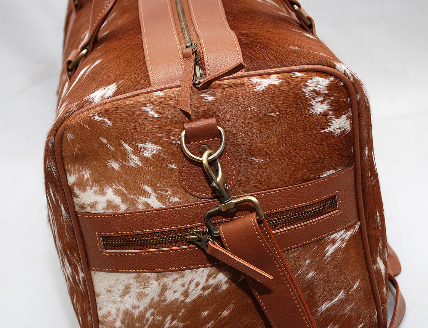 Brown White Cow Skin Weekender Bag