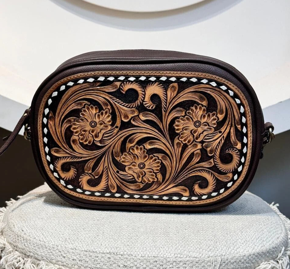 Tooled Leather Crossbody Sling Cowgirl Purse