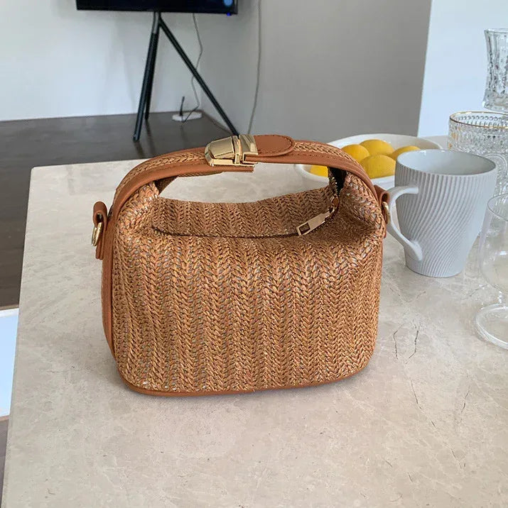 Women Summer Straw Crossbody Purse for Women Dark