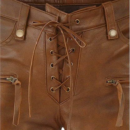 Handmade Brown Leather Women Pants
