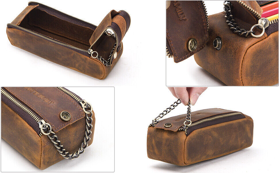 Cowhide Leather Pencil Pouch Case