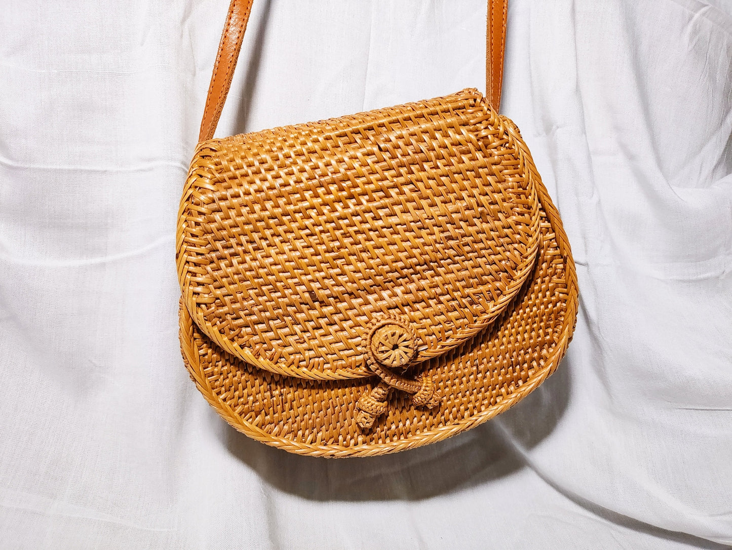 Handwoven Boho Rattan Sling Crossbody Bag
