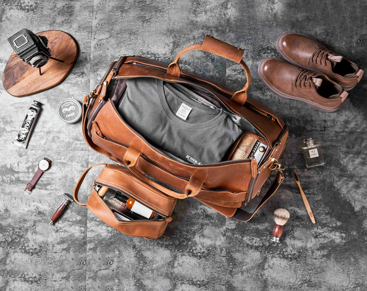 Real Genuine Leather Weekender Travel Bag