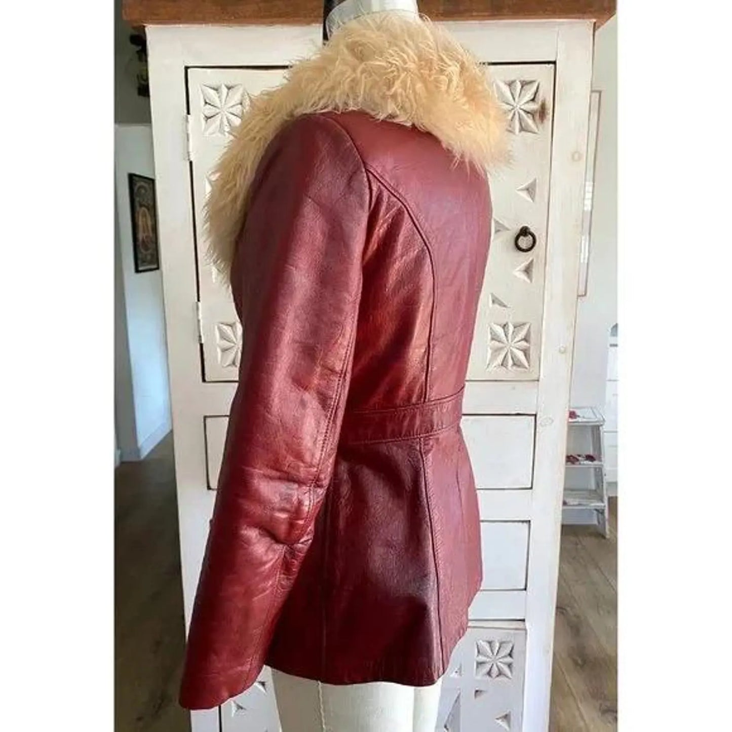 maroon leather jacket for women with fur