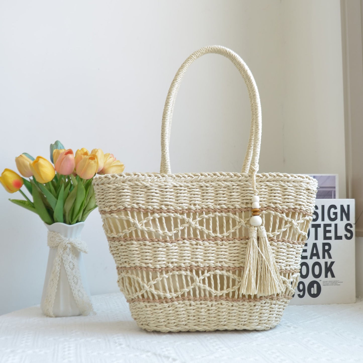 hand woven large straw bag tote purse