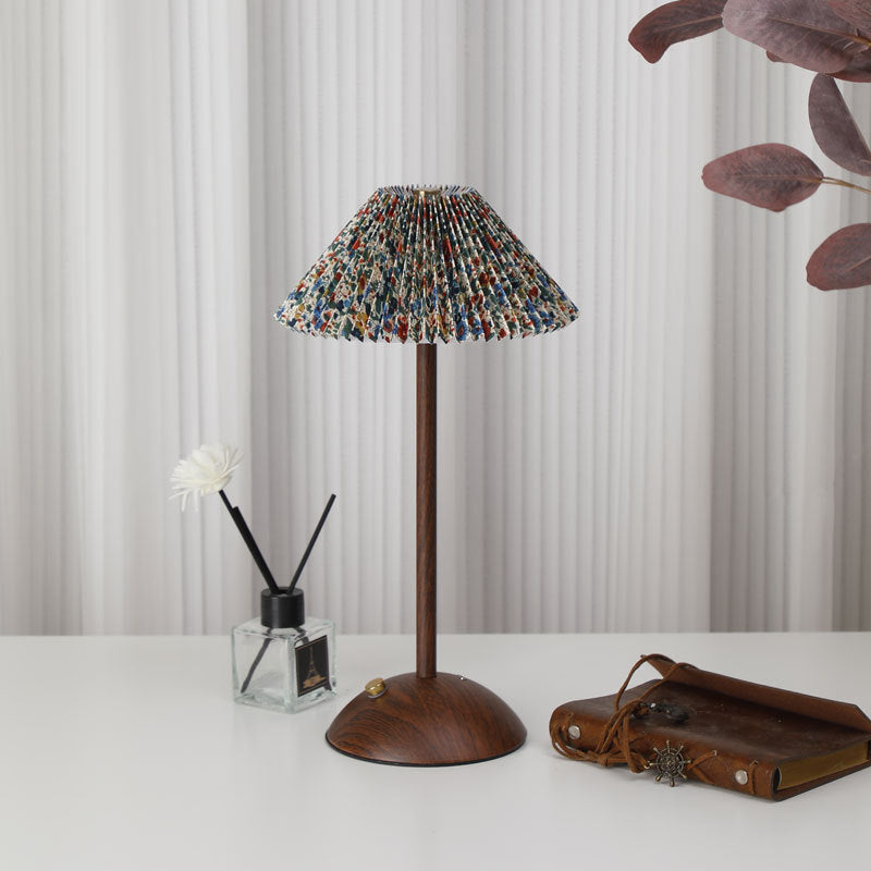 Rechargeable Retro Floral Table Lamp Walnut Base