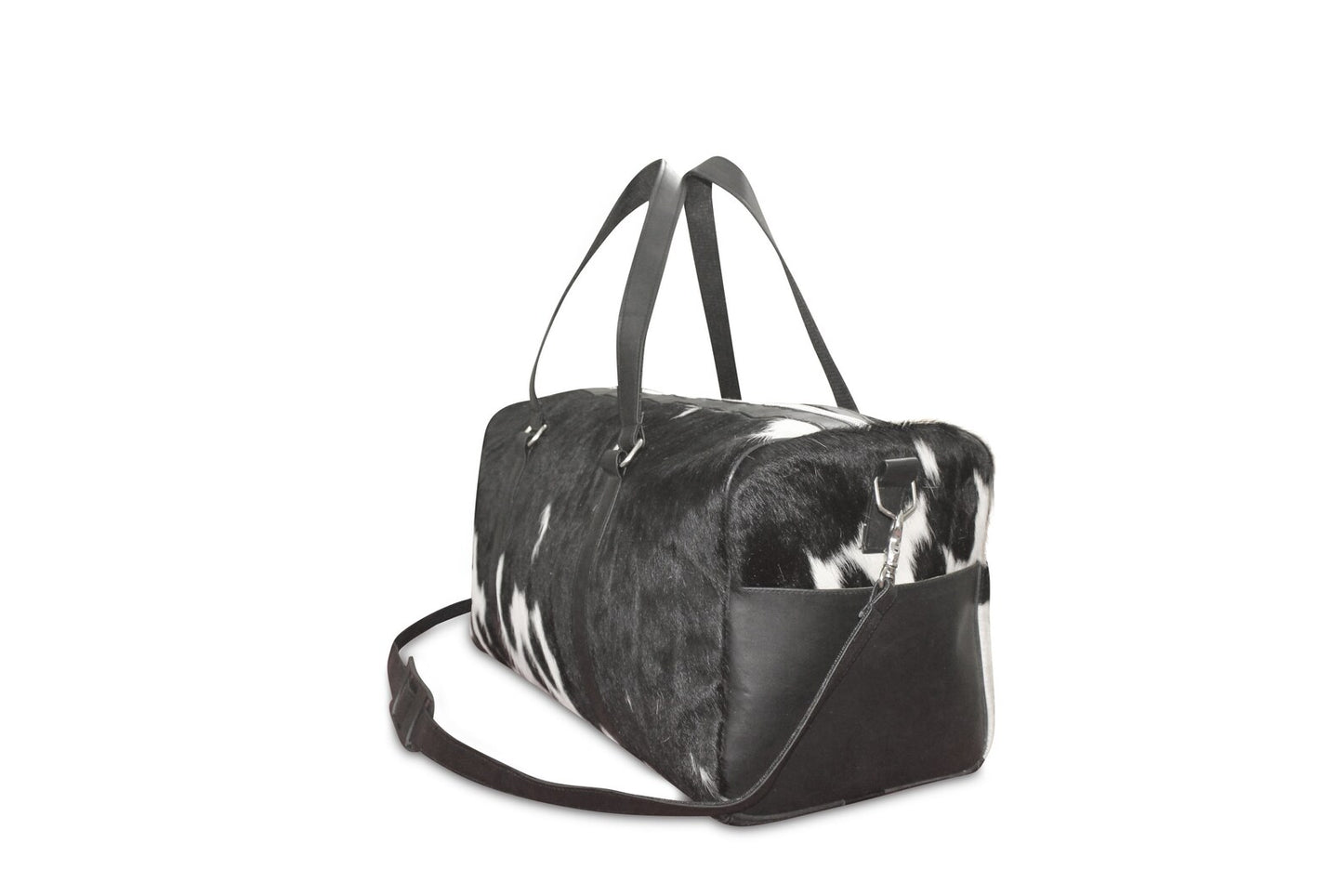 Cowhide Overnight Duffel Bag Black White