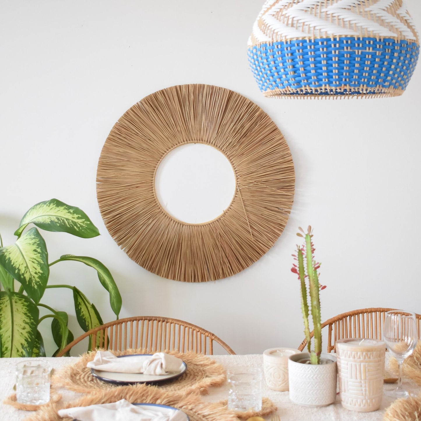 Accent Raffia Seagrass Round Mirror Frame
