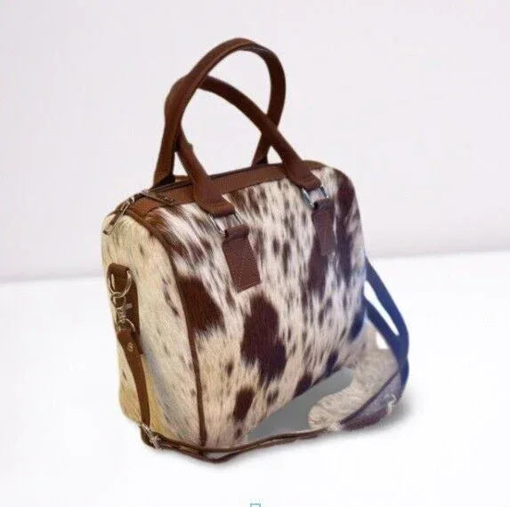 Black White Cowhide Square Bag Brown White