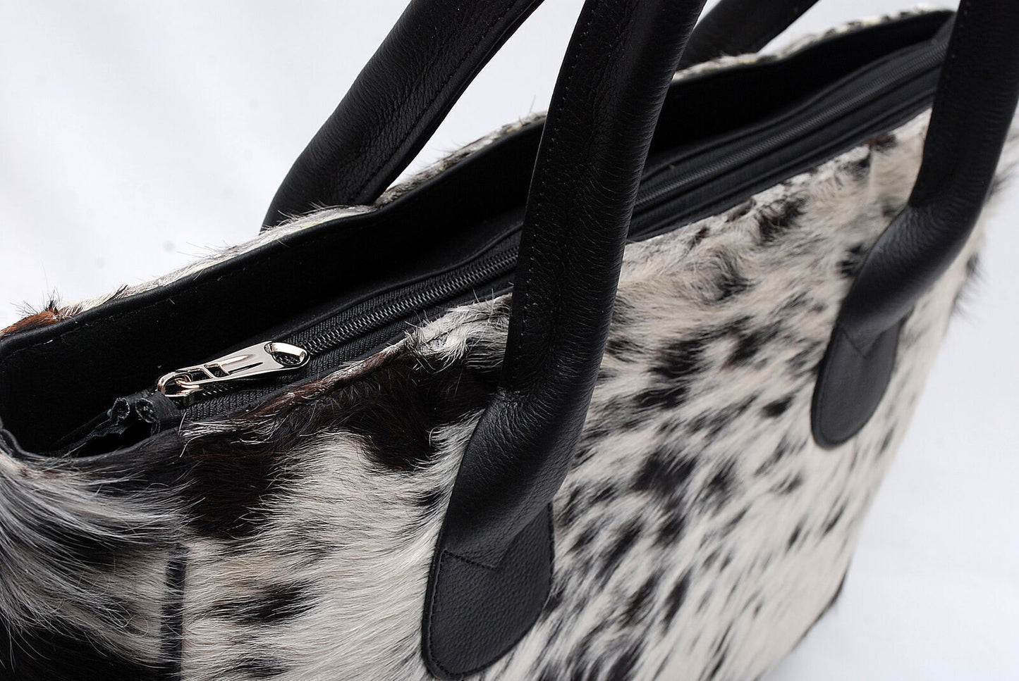 Black White Cow Skin Fur Shoulder Purse