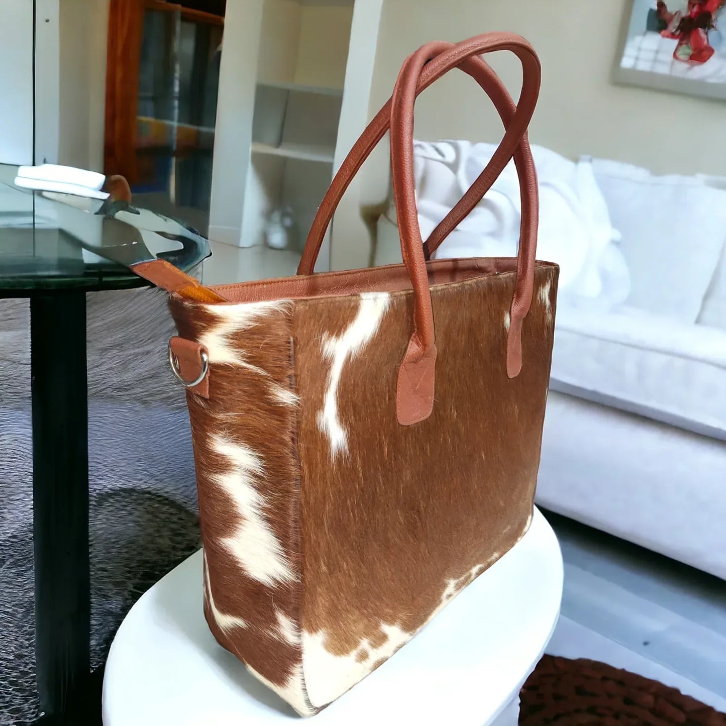 Brown White Western Cowhide Shoulder Bag