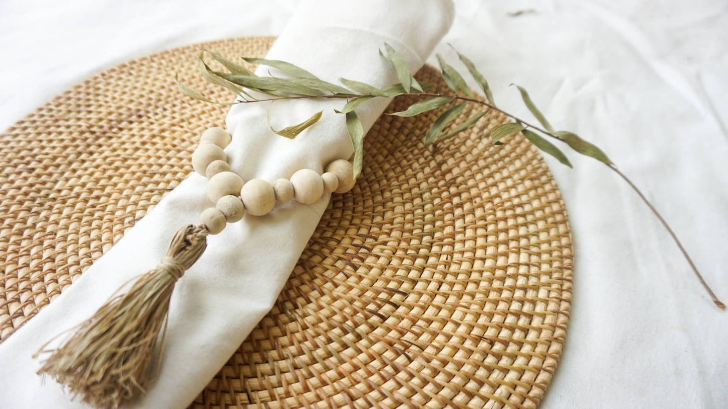 Farm house wooden bead napkin ring holder