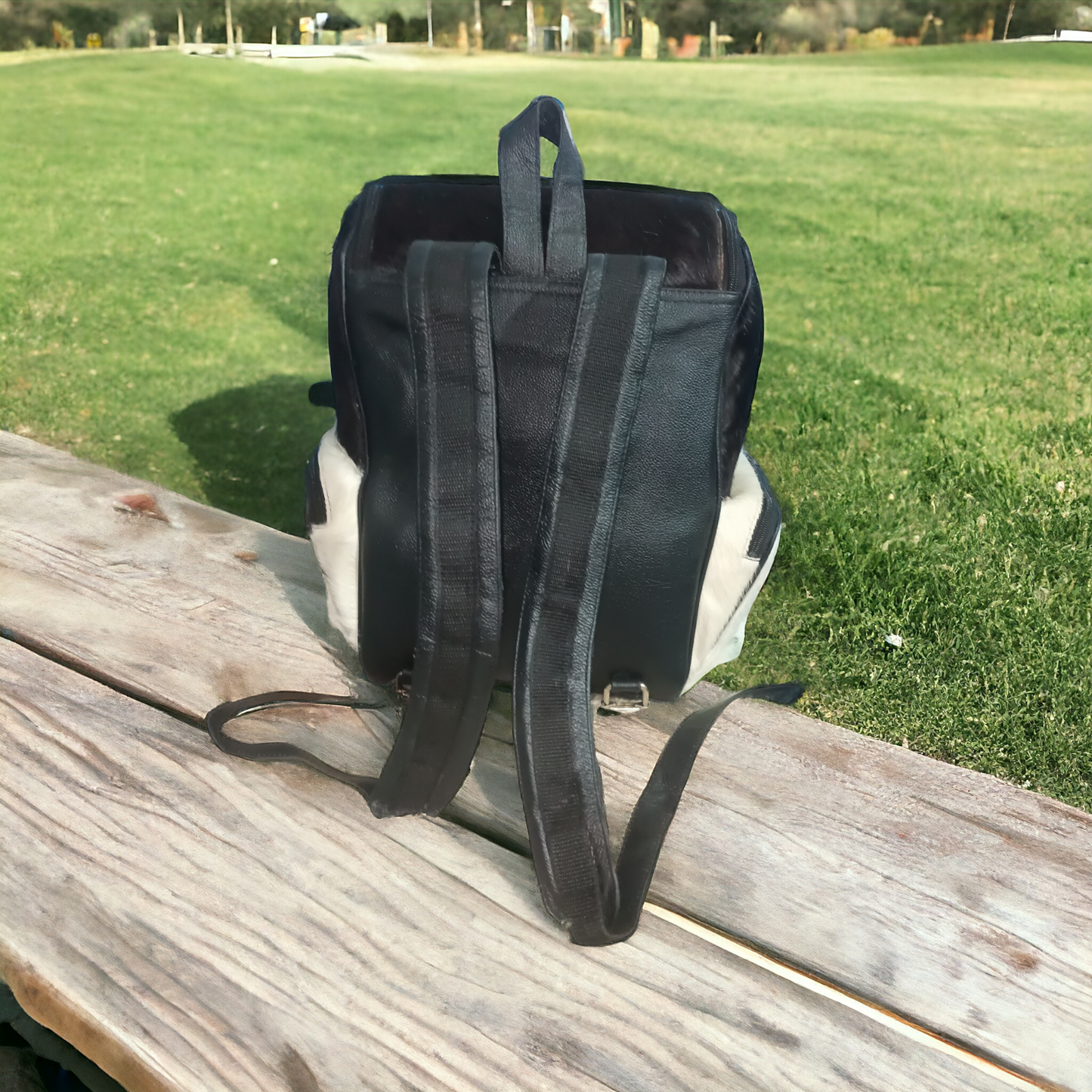 Cow Skin Backpack Black White