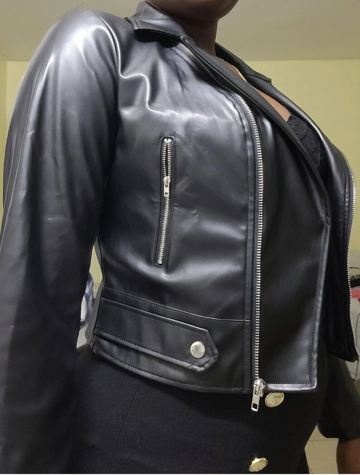 women's leather jacket with long sleeves
