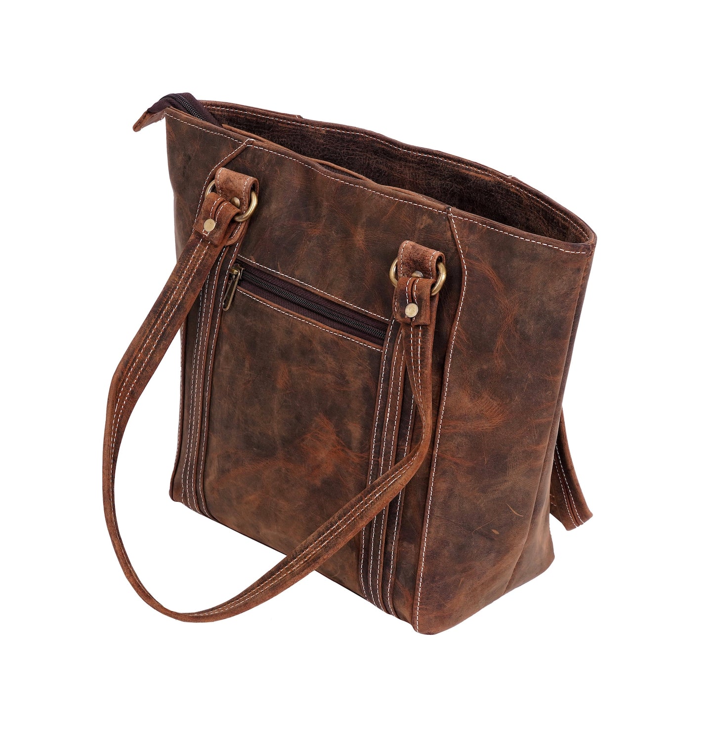 leather tote bag with zipper
