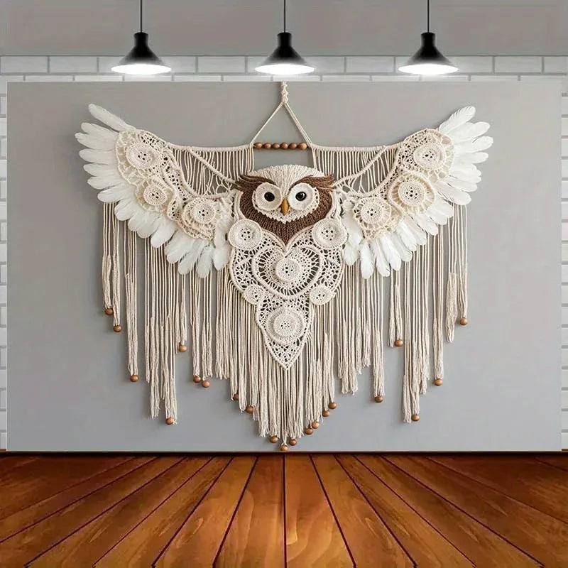 Bohemian Hand-Woven Owl Tapestry Macrame Wall Art