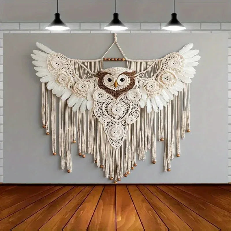 Bohemian Hand-Woven Owl Tapestry Macrame Wall Art