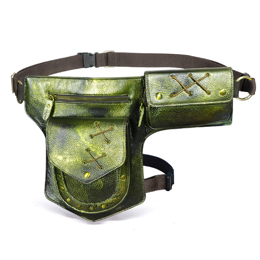 Men Leather Waist Bag with Dual Pocket Design