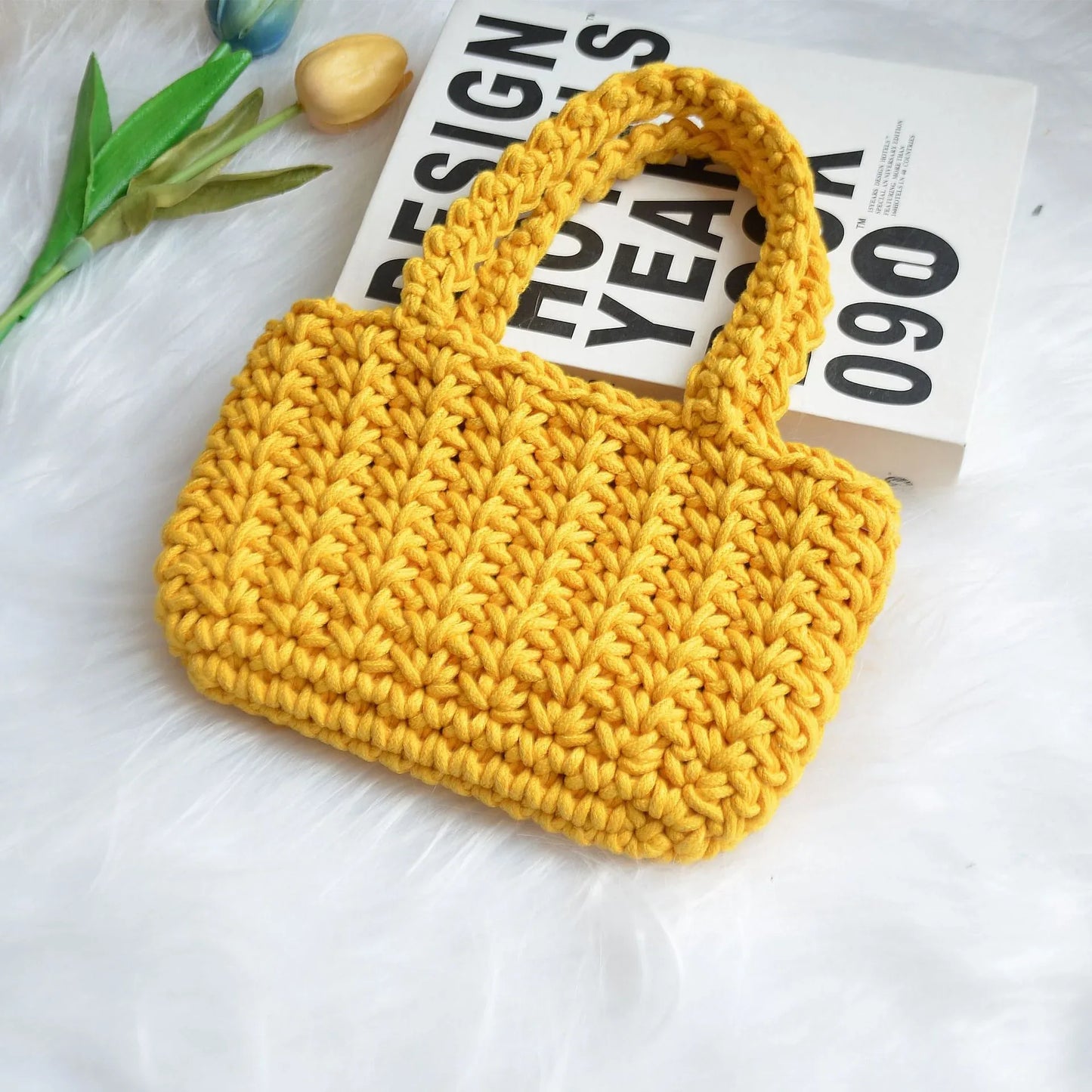 small cotton crochet summer bag Yellow