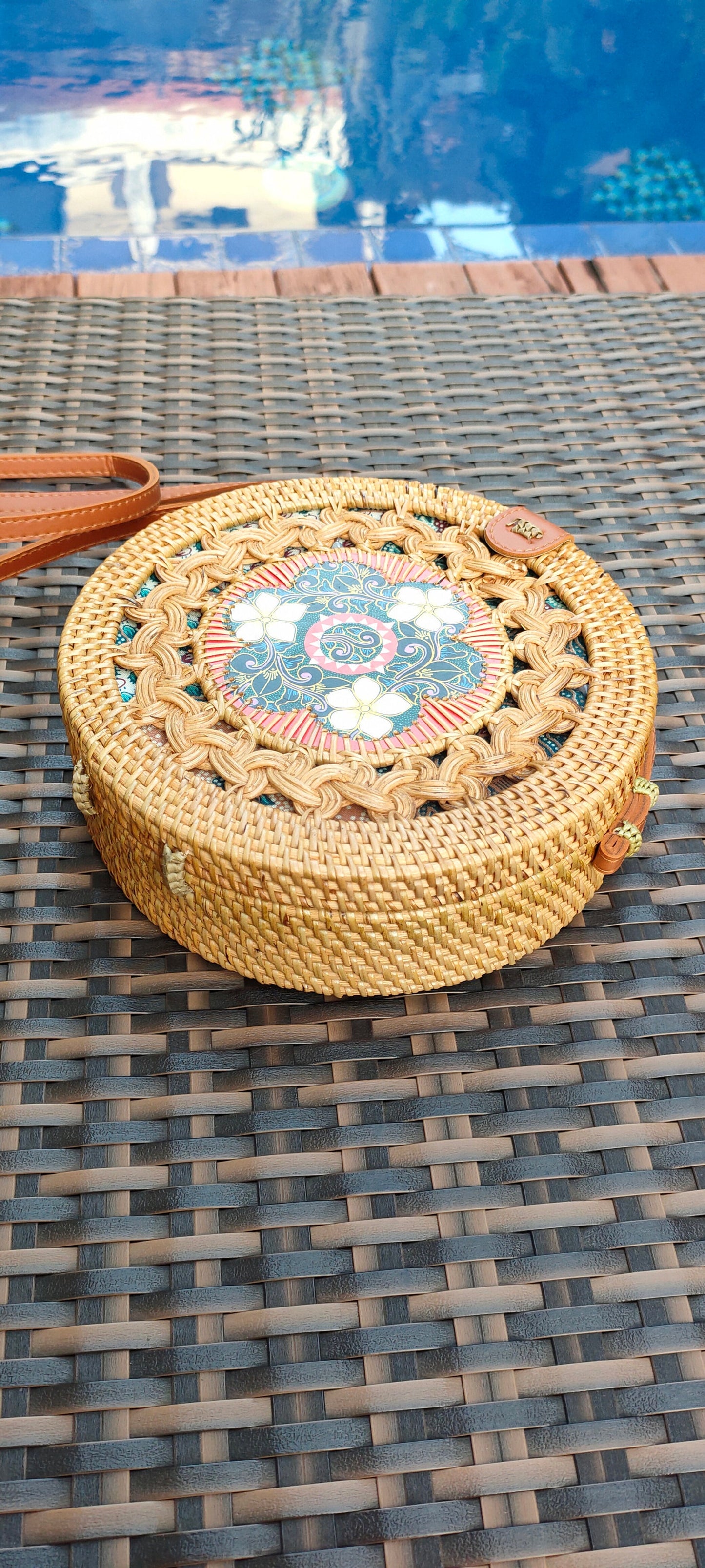 Round Rattan Crossbody Bag